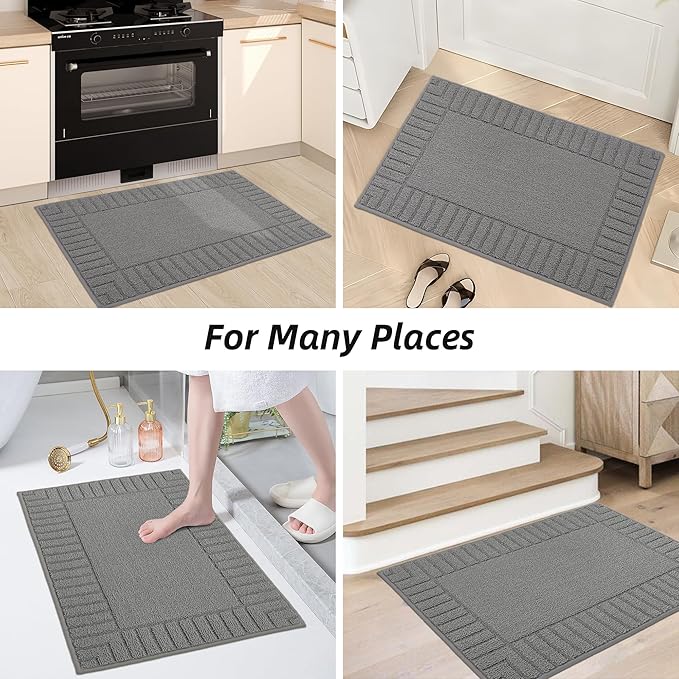 BEQHAUSE-Kitchen-Rugs-Washable-Kitchen-Mats-for-Floor Non-Slip Kitchen Mat Absorbent Kitchen Floor Mat with TPR Non Skid Backing,Grey,20”x30”