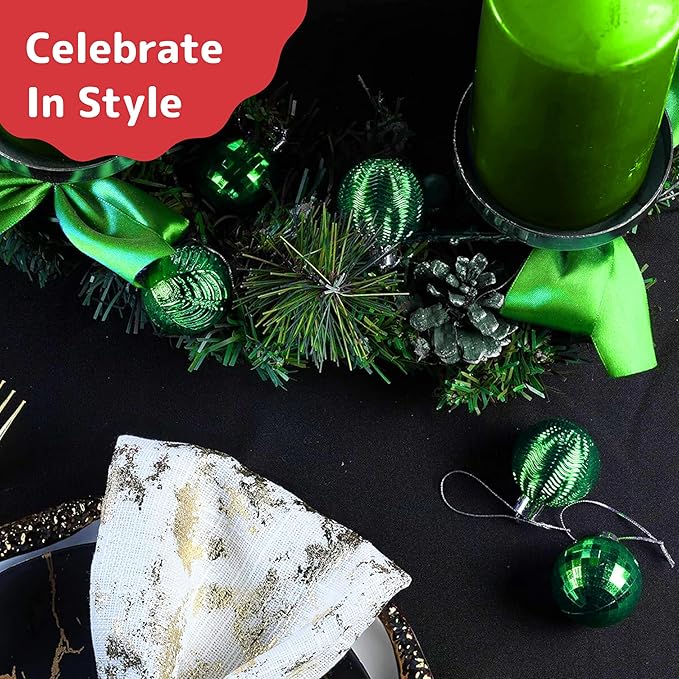 Prextex 36pc Shatterproof Green Christmas Balls Ornament Set - Festive Christmas Tree Ornaments in 3 Different Sizes and 6 Styles - Holiday Decoration with Hanging Loops for Tree, Wreath, Party Decor