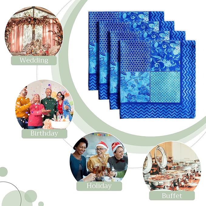 Maison d' Hermine Cloth Napkins Set of 4 100% Cotton Everyday Reusable Square Napkins Cloth Washable, Dinner, Party, Wedding, Restaurant, Spring/Summer (Indigo Love, 20" x 20")