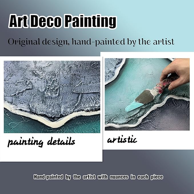 Blue and White Beach Hand Painted Wall Art for Bedroom Modern Art Wall Decor for Office Big Canvas Wall Decor for Bedroom Size 29 x 58 Inch