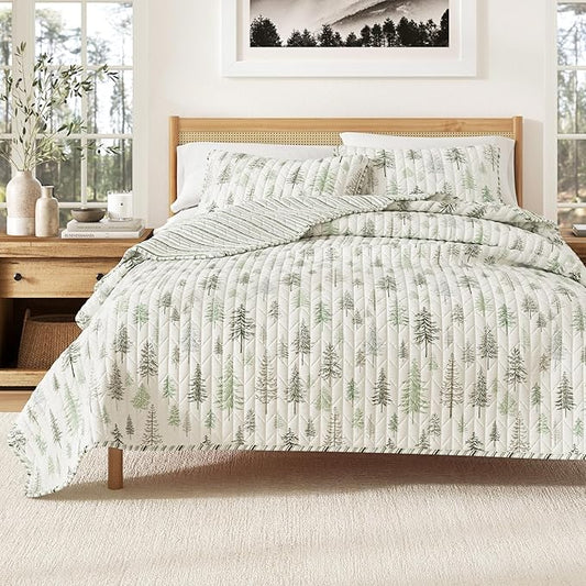 Great Bay Home 3-Piece Reversible Forest Cabin Bedspread Queen Quilt. All-Season, Comfortable, Soft Quilt Set - Truckee
