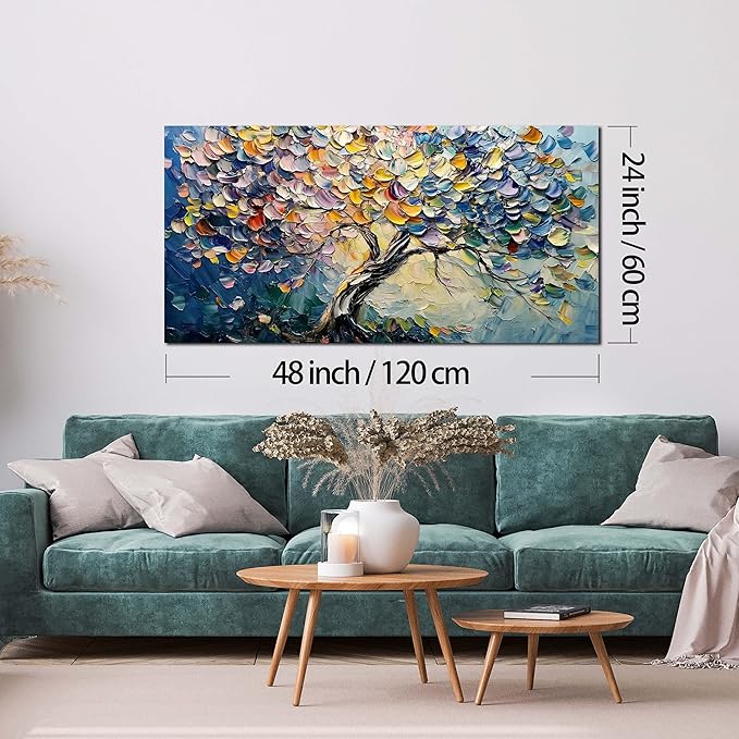 AOZEMI Large Tree Wall Art Colorful Home Decor Modern Canvas Picture Art for Living Room Bedroom Office Abstract Artwork Prints 24"x 48"