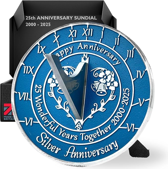 Anniversary Sundial Gift for 25th Silver Wedding Anniversary in 2025 - Recycled Metal Home Decor Or Garden Present Idea - Handmade in UK for Him, Her Parents Or Couples 25 Year Celebration