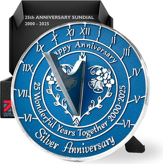 Anniversary Sundial Gift for 25th Silver Wedding Anniversary in 2025 - Recycled Metal Home Decor Or Garden Present Idea - Handmade in UK for Him, Her Parents Or Couples 25 Year Celebration