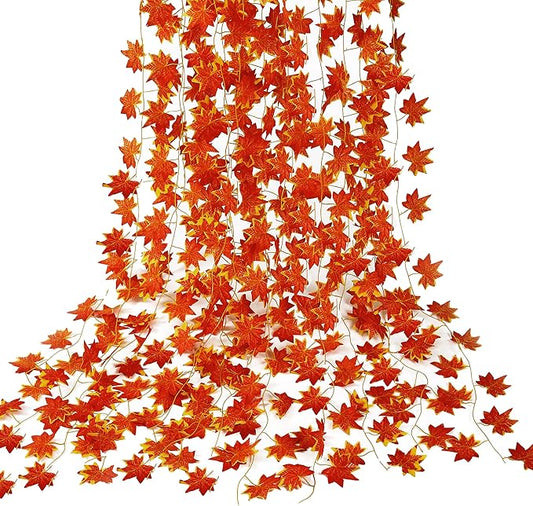 Sggvecsy 12 Pack 92Ft Fall Leaf Garland Artificial Maple Leaves Silk Autumn Hanging Vines Red Ivy Garland for Thanksgiving Home Wedding Party Garden Fireplace Christmas Decor