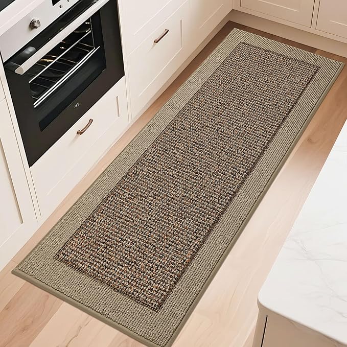 BEQHAUSE Kitchen Runner Rugs 24"x60", Kitchen Rugs Non-Slip Kitchen Mats for Floor, Absorbent and Stain Resistant Kitchen Mats, Machine Washable Rug for Kitchen, Hallway, Laundry & Sink, Taupe