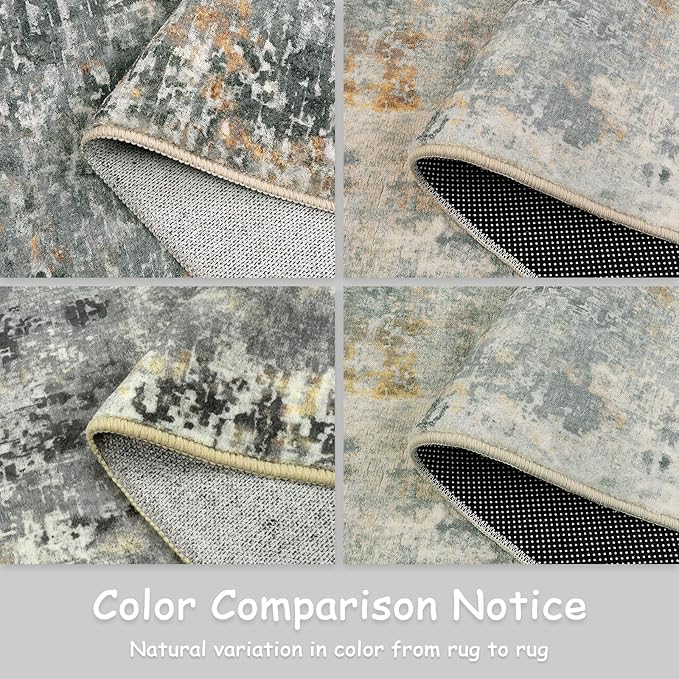 Lahome Modern Abstract Area Rug - 4x6 Grey Rugs for Bedroom Washable Dining Room Rug Living Room Mat, Non Slip Contemporary Indoor Floor Nursery Carpet for Kitchen Laundry Room Entryway