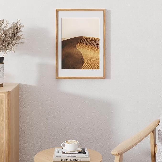 14x20 Picture Frame, Solid Oak Wooden 14"x20" Photo Frame for Wall, 14 x 20 Frame Matted to 12 x 16, Tempered Real Glass, 14 x 20 Collage Gallery Frames (Natural Oak Color, 1 Pack)