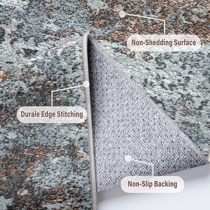 Area Rug Living Room Rugs: 6x9 Rug for Bedroom Machine Washable with Non Slip Backing Non Shedding Abstract Stain Resistant Large Carpet for Dining Room Nursery Home Office - Gray