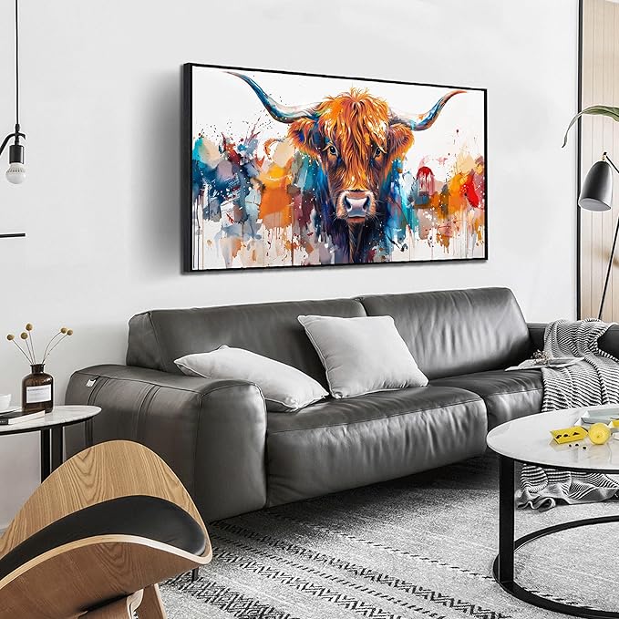 ZHAOSHOP Highland Cow Canvas Wall Art for Living Room - Modern Prints Wall Art for Office - Framed Artwork for Walls Size 24" x 48"