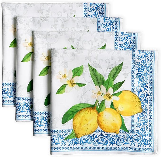 Maison d' Hermine Cloth Napkins Set of 4 100% Cotton Everyday Reusable Square Napkins Cloth Washable, Dinner, Party, Wedding, Restaurant, Spring/Summer (Cedrat, 20" x 20")