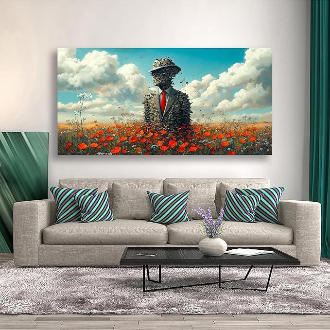 Stoneman Flower Sea Picture Print Canvas Wall Art Living Room Office Bedroom Wall Decor Flower Sea Landscape Wall Art Prints Modern Orange Blue Landscape Artwork Waterproof Ready to Hang - 20x40 inch