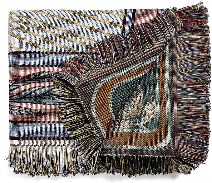 Boho Throw Blanket Reversible Cotton Bohemian Tapestry Hippie Room Decor Double Sided (Boho The Sun 50"x60")