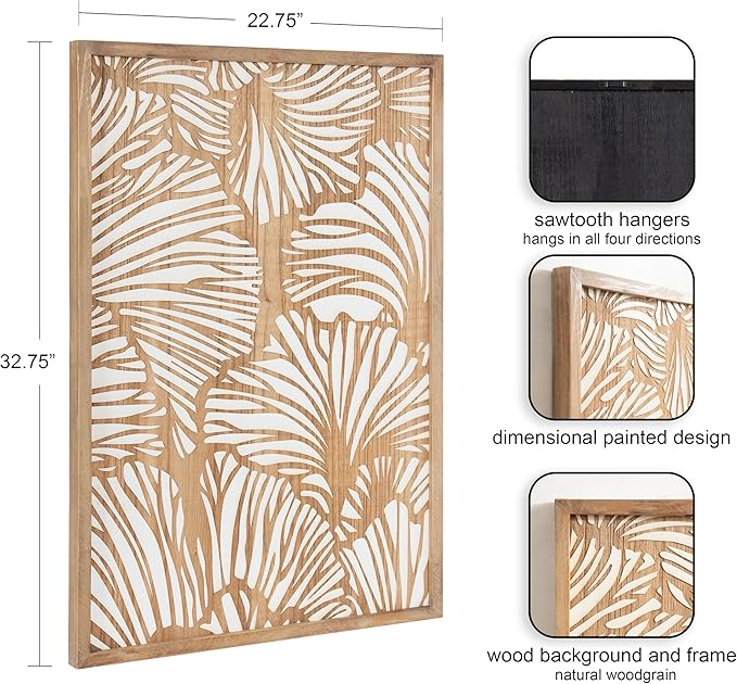 Kate and Laurel Sago Modern Decorative Wood Art Plaque; 23 x 33; White and Rustic Brown; Painted Wood Floral Wall Art with Dimensional Design for Living Room Decor