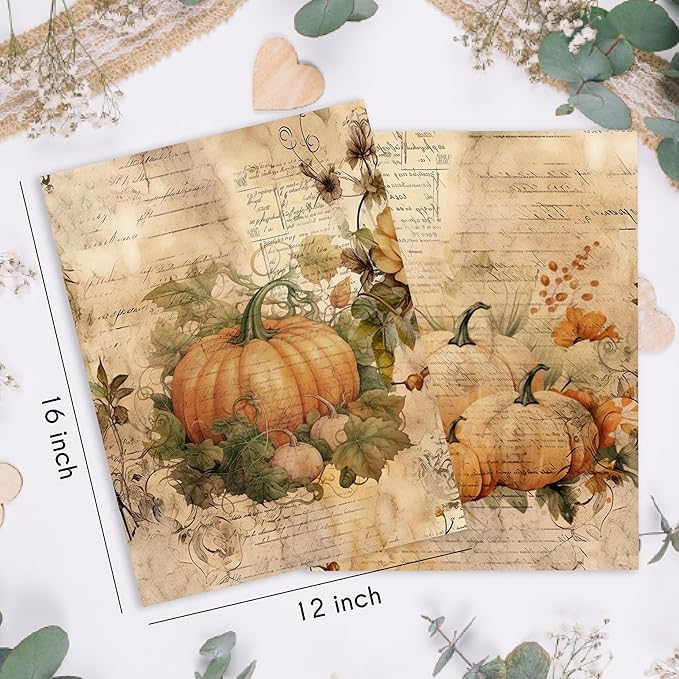 HRQKO Vintage Fall Wall Art Poster Prints Set of 4, Pumpkin Farmhouse Artwork for Home Bedroom Kitchen Decor, 12"x16" Unframed