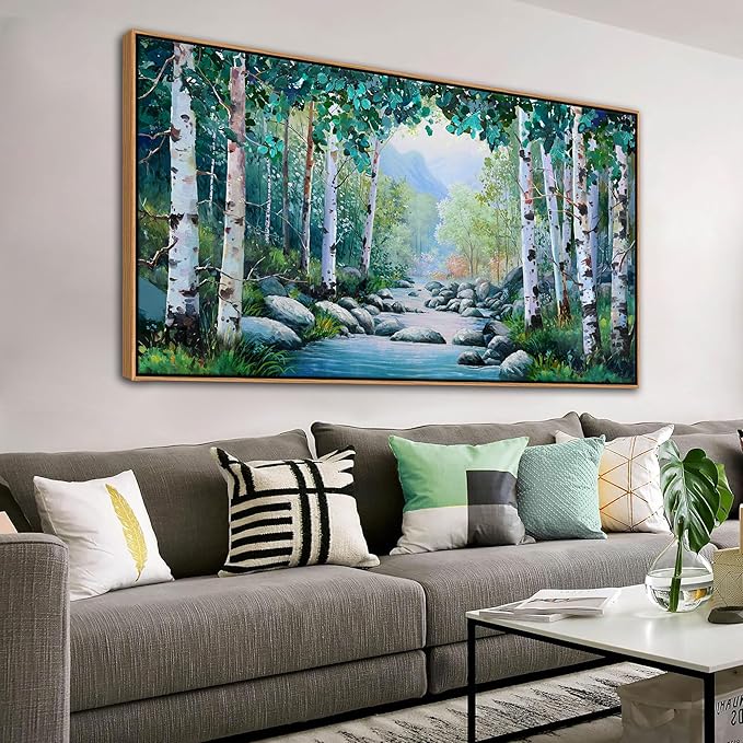 Pogusmavi Tree of Life Wall Art for Living Room, Forest Canvas Landscape Wall Art, Green Farmhouse Decor, Framed Artwork for Bedroom and Living Room, Canvas Pictures for Wall Decor 29×58IN