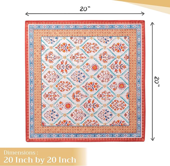 Maison d' Hermine Cloth Napkins Set of 4 100% Cotton Everyday Reusable Square Napkins Cloth Washable, Dinner, Party, Wedding, Restaurant (Romane, 20" x 20")