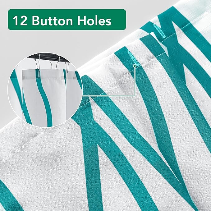Biscaynebay Extra Long Textured Fabric Shower Curtain 72 W x 84 L, Turquoise Striped Printed Linen Modern Hotel Luxury Quality Cloth Bathroom Curtains Machine Washable