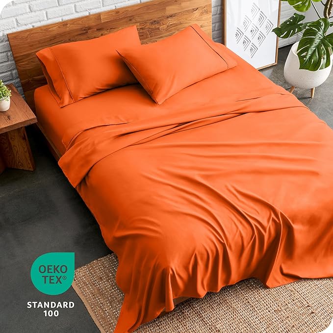 Bare Home Twin XL Sheet Set - College Dorm Size - Luxury 1800 Ultra-Soft Microfiber Twin Extra Long Bed Sheets - Deep Pockets - Easy Fit - Extra Soft - 3 Piece Set - Bed Sheets (Twin XL, Orange)