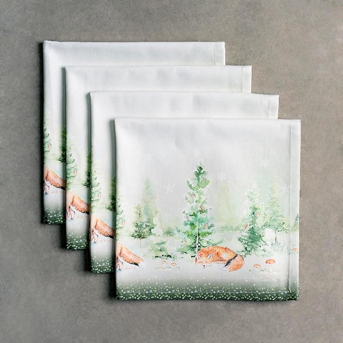 Maison d' Hermine Cloth Napkins Set of 4 100% Cotton Everyday Reusable Square Napkins Cloth Washable, Dinner, Party, Wedding, Restaurant (Winter Mornings, 20" x 20")