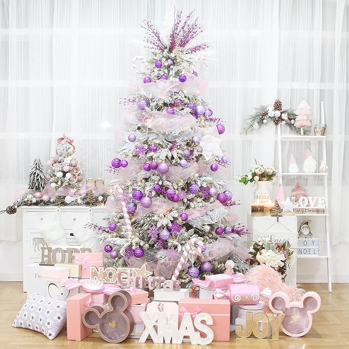 Sea Team 41-Pack Christmas Ball Ornaments with Strings, 60mm/2.36-Inch Medium Size Baubles, Shatterproof Plastic Christmas Bulbs, Hanging Decorations for Xmas Tree, Holiday, Wedding, Party, Lavender