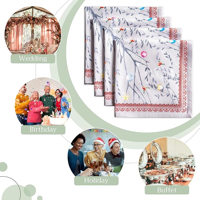 Maison d' Hermine Cloth Napkins Set of 4 100% Cotton Everyday Reusable Square Napkins Cloth Washable, Dinner, Party, Wedding, Restaurant (Fairy Christmas, 20" x 20")