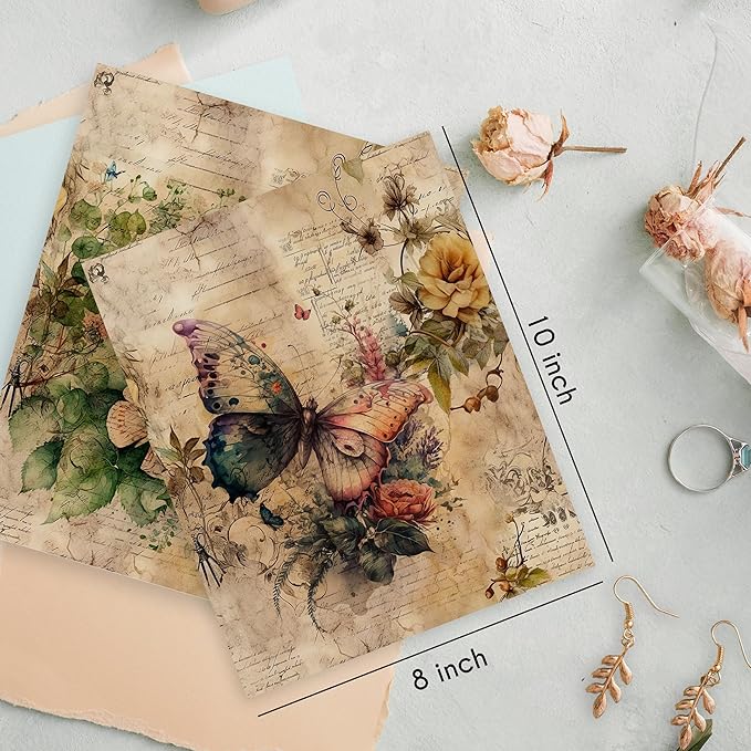 HRQKO Vintage Retro Butterfly Flower Wall Art Poster Prints Set of 4, Butterfly Floral Pictures Artwork Printing Posters Wall Decor, Blossom Botanical Prints for Bathroom Living Room 8”x10” Unframed