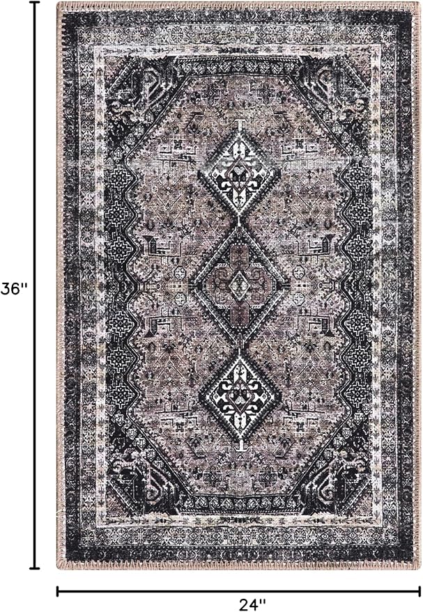 Keen Home Design 2x3 Rug - Machine Washable Entry Rug with Non-Slip Backing, Ideal for Enteryway, Kitchen, Bathroom, Laundry Room - Vintage, Easy Clean, Durable, Low Pile Rug - (2' x 3')