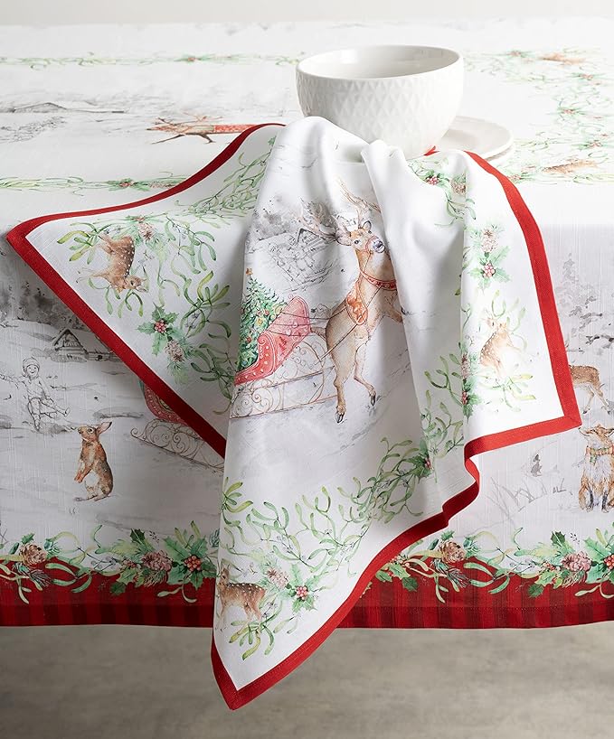 Maison d' Hermine Cloth Napkins Set of 4 100% Cotton Everyday Reusable Square Napkins Cloth Washable, Dinner, Party, Wedding, Restaurant (Christmas Tradition, 20" x 20")