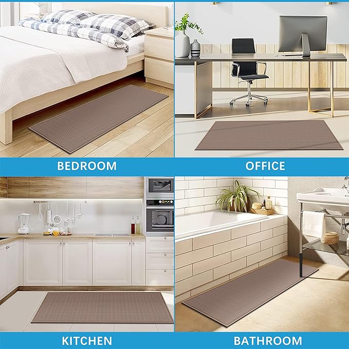 GOYLSER 5ft Kitchen Runner Rugs Non Skid Washable, Rubber Backed Absorbent Jute Kitchen Rug Carpet Sink Mat Non Slip, Light Brown