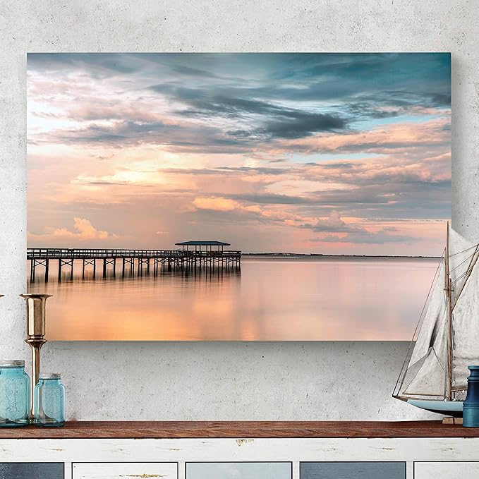 Renditions Gallery Nature Home Decor Landscape View of Sunset at Old Ocean Pier Wall Hanging Prints for Living Room Decorations - 24"X36" LT08