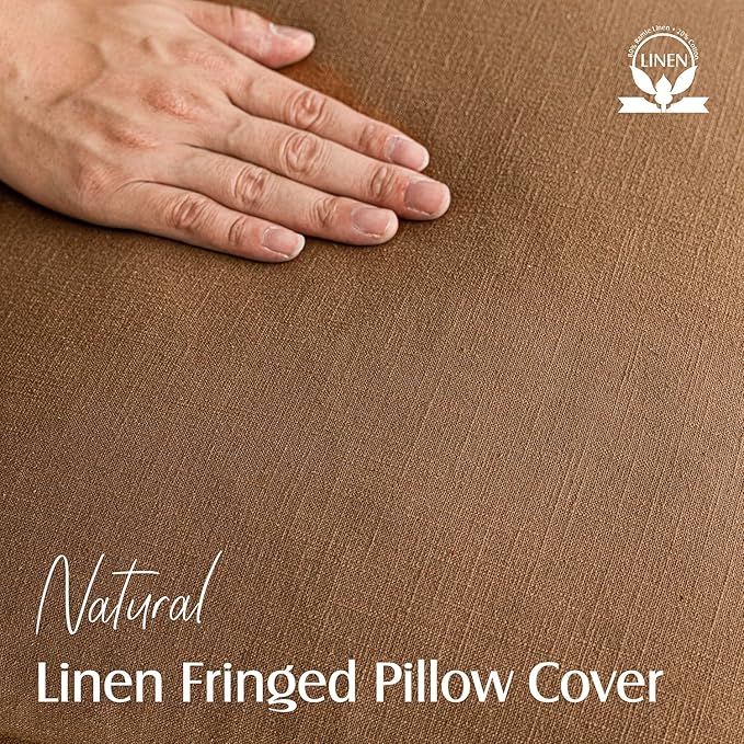 Foindtower Set of 2 Decorative Linen Fringe Throw Pillow Covers Boho Farmhouse Cushion Cover with Tassels Soft Accent Pillowcase for Couch Sofa Bed Living Room Home Decor,20×20 Inch,Orange Brown