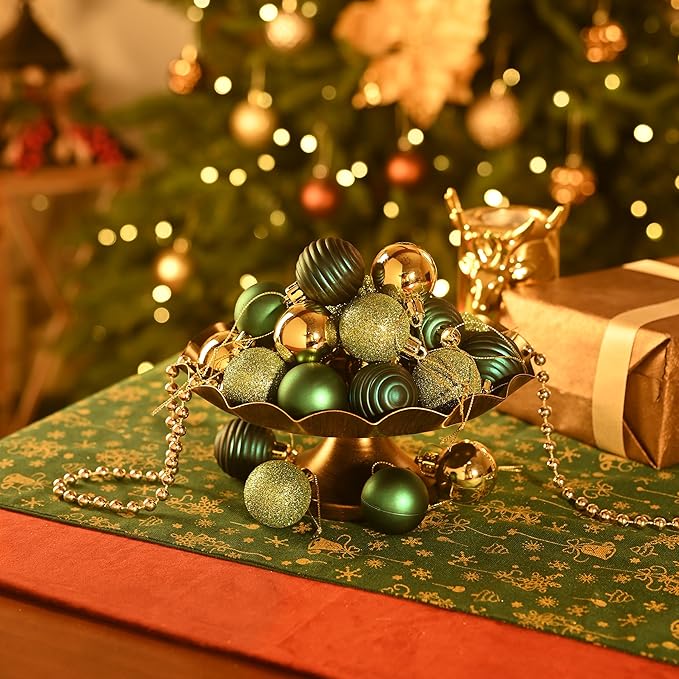 Valery Madelyn 1.57 Inches Small Christmas Tree Decorations Ornament Set for 4th of July Fall Halloween, 24ct Teal Green and Gold Shatterproof Hanging Ball Ornaments Holiday Party Decor