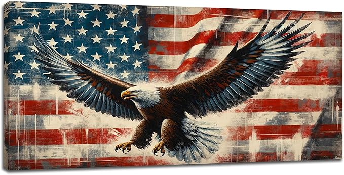 Large Bald Eagle Wall Art American Flag and Eagle Pictures Wall Decor Patriotic Motivational Bedroom Sign Canvas Painting Prints Modern Home Decoration Artworks Framed for Living Room Office 60"x30"