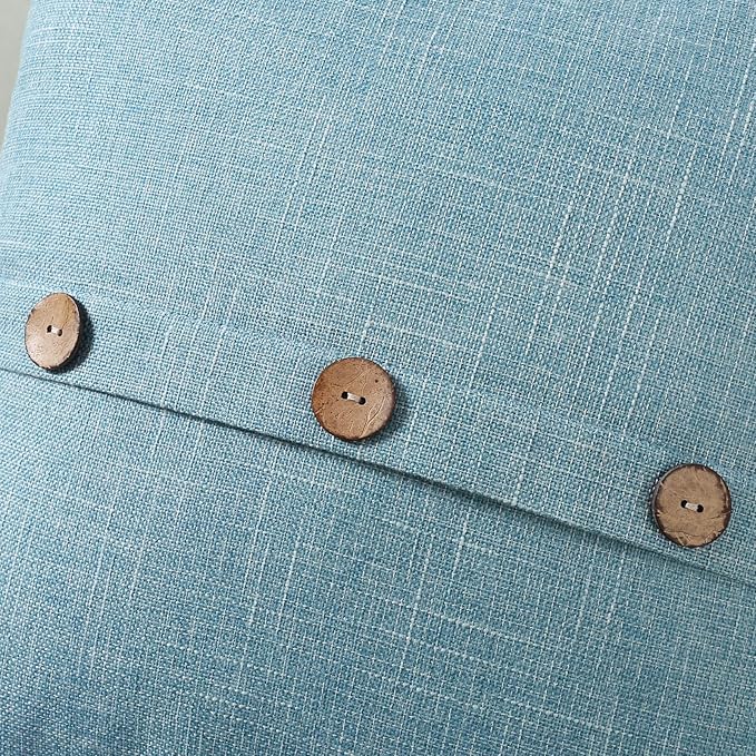 HAUSSY Light Blue Linen Decorative Throw Pillow Covers 16x16 Inch Set of 2,Square Cushion Case with 3 Vintage Buttons,Modern Farmhouse Home Decor for Couch,Bed