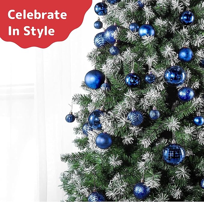PREXTEX Shatterproof Christmas Ball Ornaments - 36pcs Blue Decorations with Hanging Loop in 6 Styles and 3 Sizes - Midnight Blue