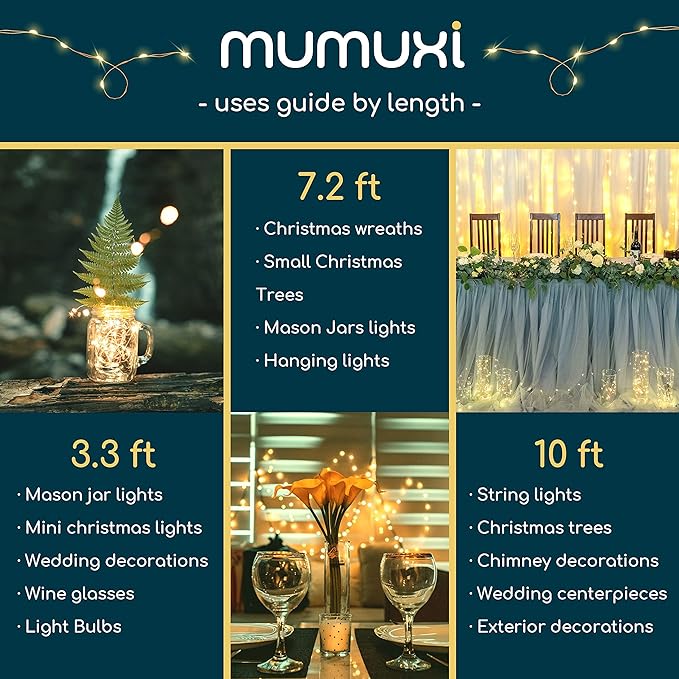 MUMUXI 12 Pack 7.2ft Fairy Lights Battery Operated String Lights, 20 Mini LEDs for Centerpiece Table Decorations, Wedding Party Bedroom Mason Jar Christmas Decor, Warm White