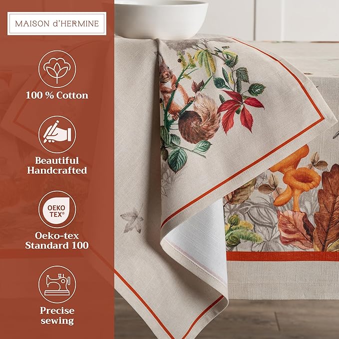 Maison d' Hermine Cloth Napkins Set of 4 100% Cotton Everyday Reusable Square Napkins Cloth Washable, Dinner, Party, Wedding, Restaurant (Recolte, 20" x 20")