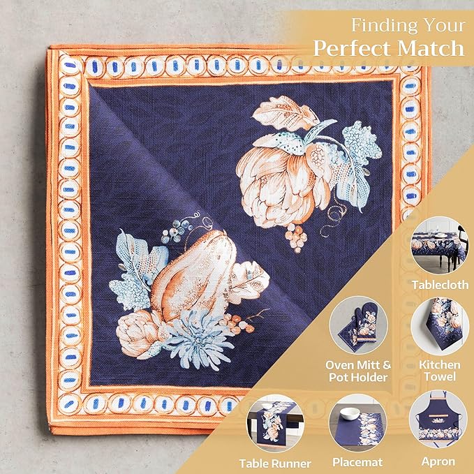 Maison d' Hermine Cloth Napkins Set of 4 100% Cotton Everyday Reusable Square Napkins Cloth Washable, Dinner, Party, Wedding, Restaurant (Pumpkin Blues, 20" x 20")