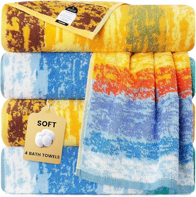 SEMAXE 4-Pack Luxury Bath Towels for Bathroom, 100% Cotton, Soft, Absorbent, and Quick-Drying, 55"x27", Wheat Filed, Perfect for Hotels, Gyms, and Spas