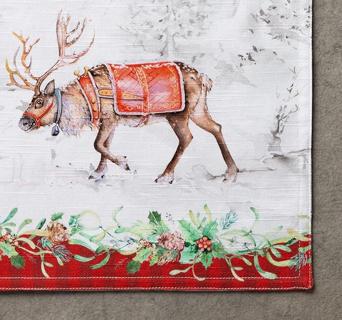 Maison d' Hermine Placemats Set of 4 100% Cotton Washable Cloth Place Mats, Reusable Table Mats for Kitchen Dining Decoration, Party, Wedding, Restaurant (Christmas Tradition, 13" x 19")