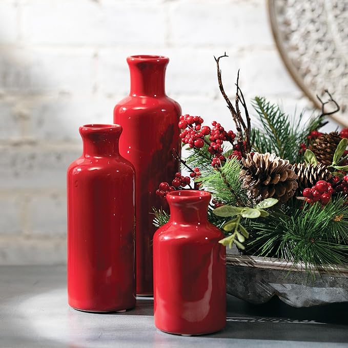 Sullivans Red Vase Set, Farmhouse Decor, Boho Aesthetic Room Decor Vases for Your Kitchen, Bedroom, Office, Living Room & Bathroom, Shelf Decor, Centerpiece Table Decorations (CM2407)