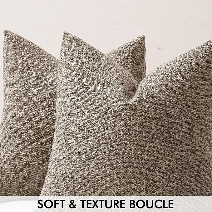 MIULEE 16x16 Inch Decorative Pillow Covers for Couch Bed Set of 2 Textured Boucle Neutral Throw Pillows Light Taupe Accent Solid Cushion Pillowcase Cozy Soft Sofa Livingroom Home Decor