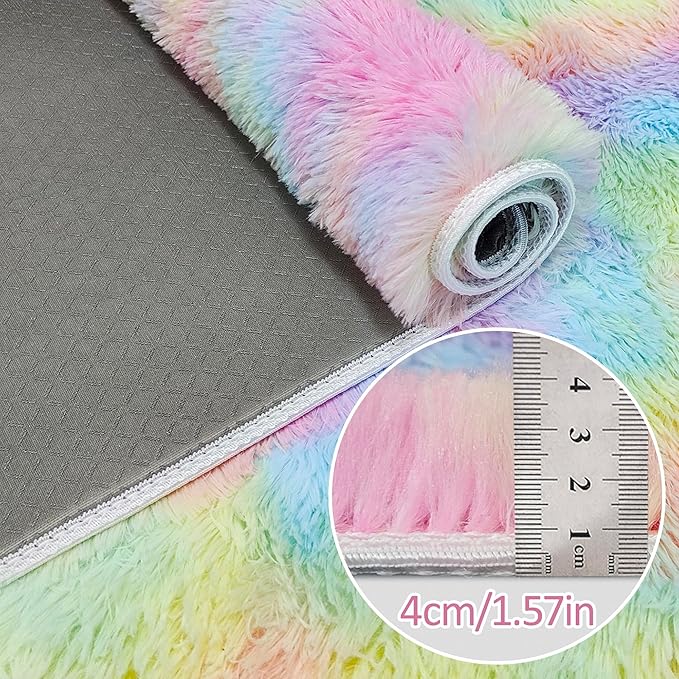 Fluffy Rainbow Rug for Girls Bedroom 2x8 Feet Kawaii Tie Dye Area Rug Colorful Unicorn Runner Rug for Kids Teens Nursery Baby Princess Room Living Room Home Decor Carpets