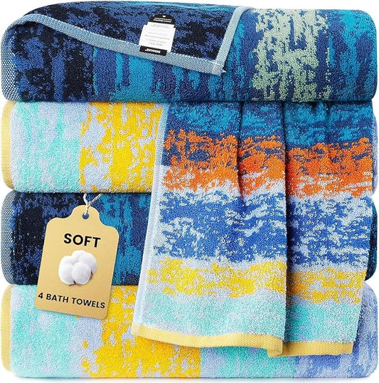 SEMAXE 4-Pack Luxury Bath Towels for Bathroom, 100% Cotton, Soft, Absorbent, and Quick-Drying, 55"x27", Starry Night, Perfect for Hotels, Gyms, and Spas