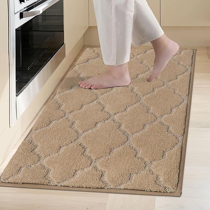 COSY HOMEER Kitchen Rugs Washable Non Slip Kitchen Mats for Floor Absorbent Kitchen Carpet 20" x 32" Soft Rugs for Kitchen,Sink Mat,Entrance,Area Rugs,Beige