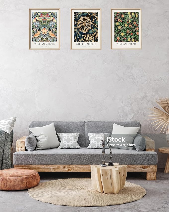 UPWOIGH 12x16 in Framed Wall Art, William Morris Gold Strawberry Thief Canvas, Vintage Botanical Birds Cotton Prints Poster, Wood Wall Decor for Living Room Bedroom, Gift