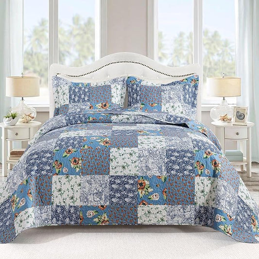 VAPUTAR King Size Quilt Set - Reversible Floral King Size Bedspreads with Wavy Edges - Lightweight Farmhouse King Quilt Bedding Sets for Bed Decorations, 3 Pieces