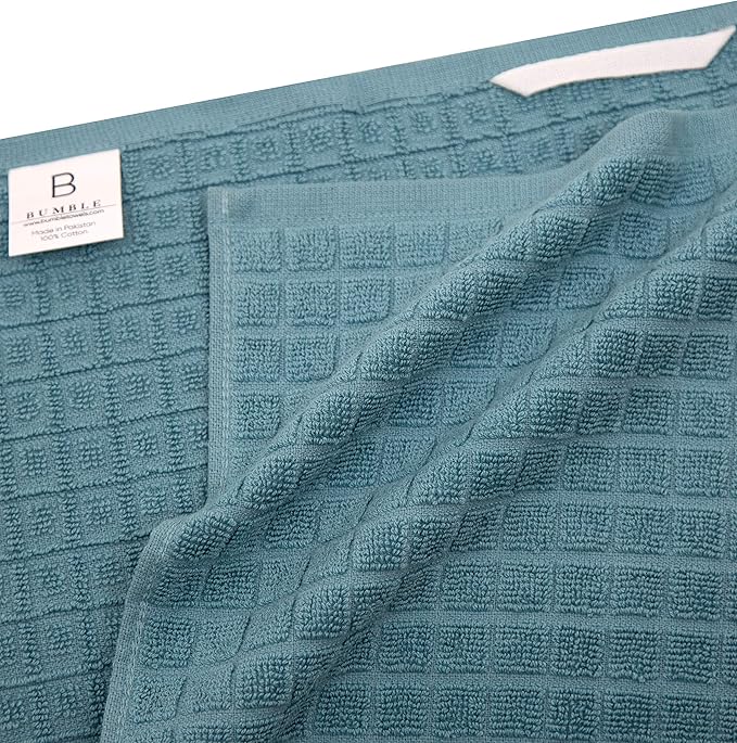 Premium Kitchen Towels (20”x 28”, 6 Pack) – Large Cotton Kitchen Hand Towels – Flat & Terry Towel – Highly Absorbent Tea Towels Set with Hanging Loop (Teal Check)