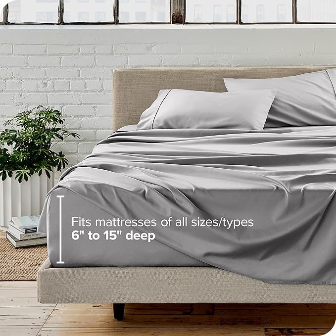 Bare Home Split Head Flex King Sheet Set - 1800 Ultra-Soft Microfiber Bed Sheets - Double Brushed - Deep Pockets - Easy Fit - 4 Piece Set - FlexTop King Bedding (Split Head Flex King, Light Grey)